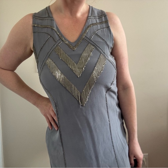 RAMY BROOK Silver Silk Holiday Party Dress Midi - Picture 4 of 8